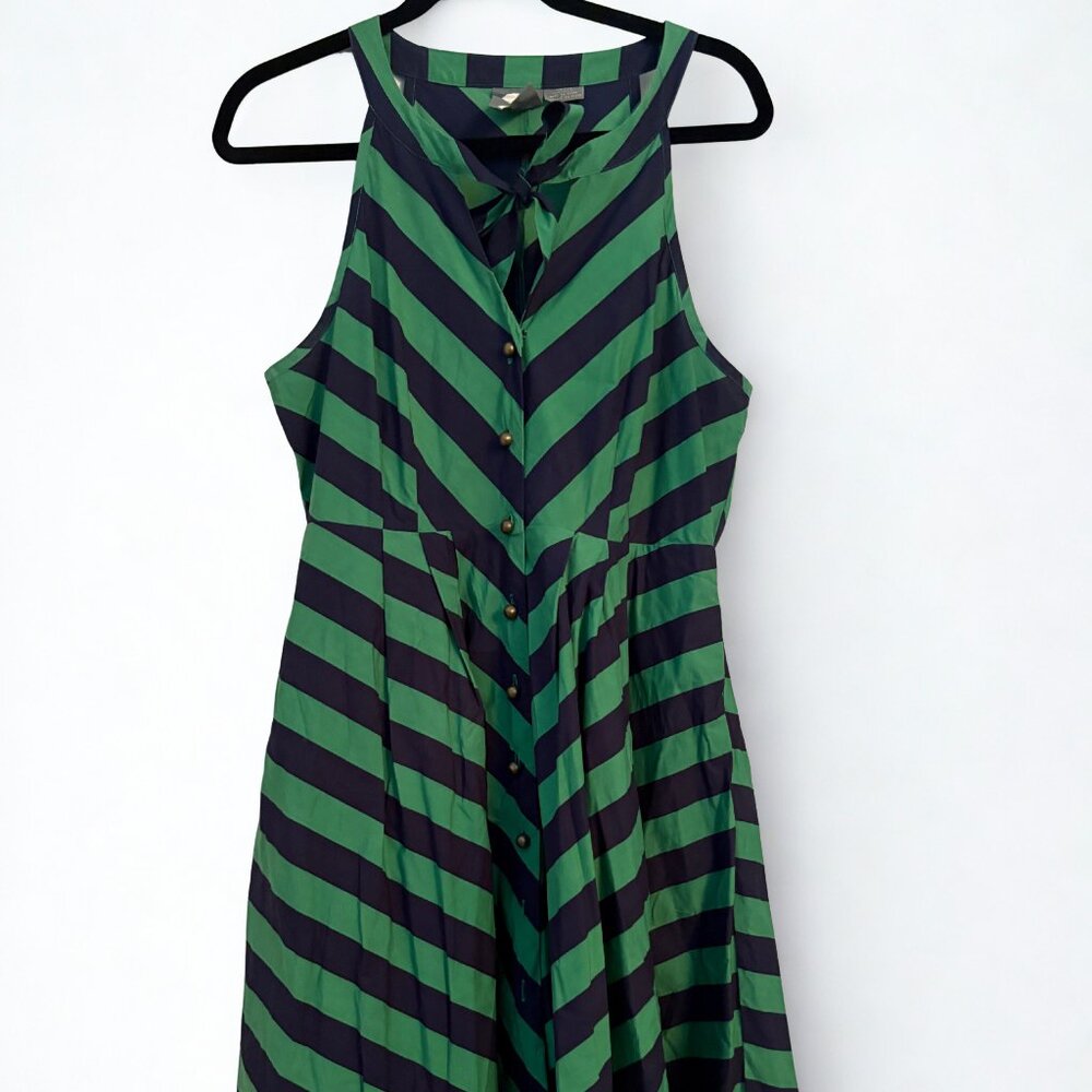 ANTHROPOLOGIE | GIRLS FROM SAVOY Emerald Ripple Chevron Halter Dress | 12